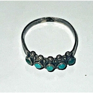 Vintage Sterling Silver Turquoise Cluster Ring Size 6.5 Southwestern Style